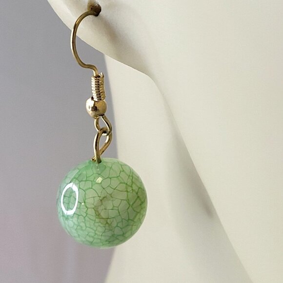 Small Green Ball Dangle Earrings - Picture 2 of 7
